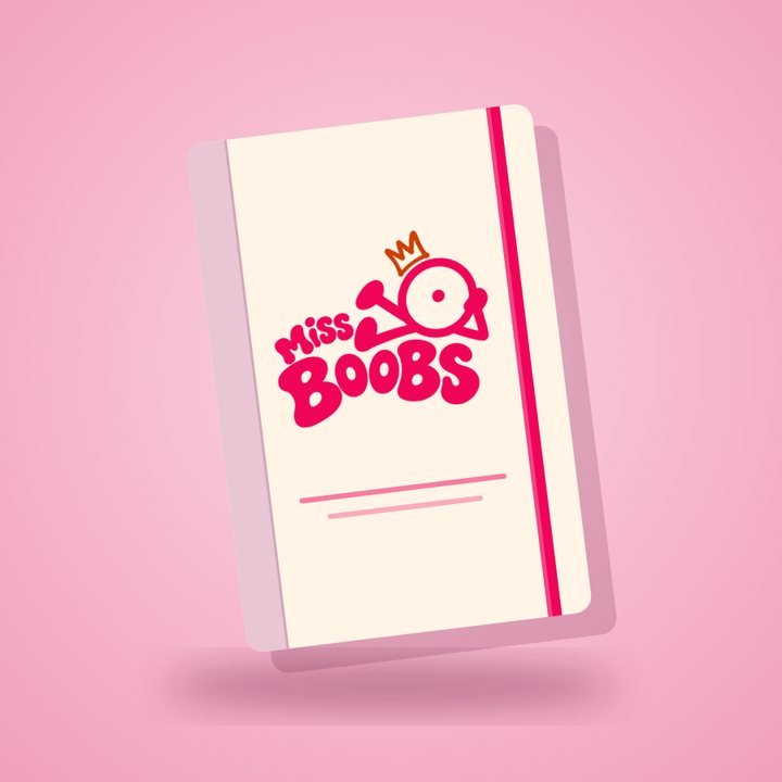 Carnet crème avec élastique rose et logo Miss Boobs, visuel de présentation